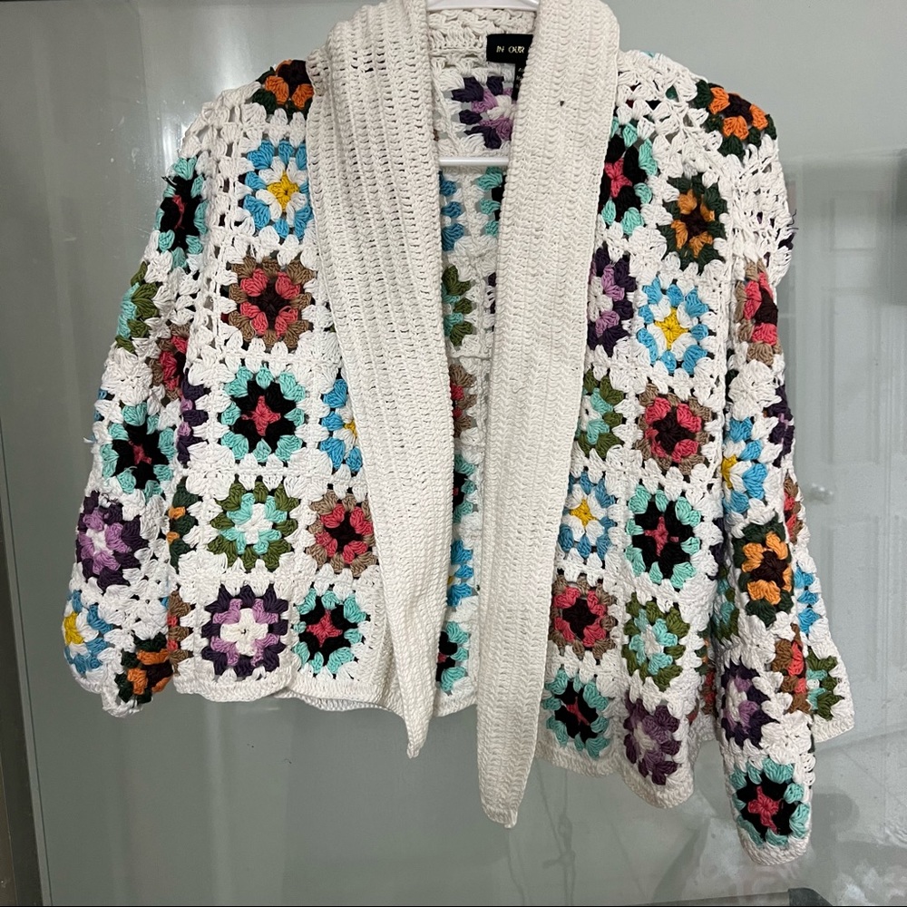 NWT Anthropologie Rainbow Crochet Cardigan